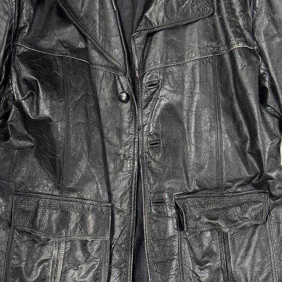 Vintage Leather Jacket Mens Coat 60s 70s Disco Size L Lightly Distressed - Picture 3 of 7